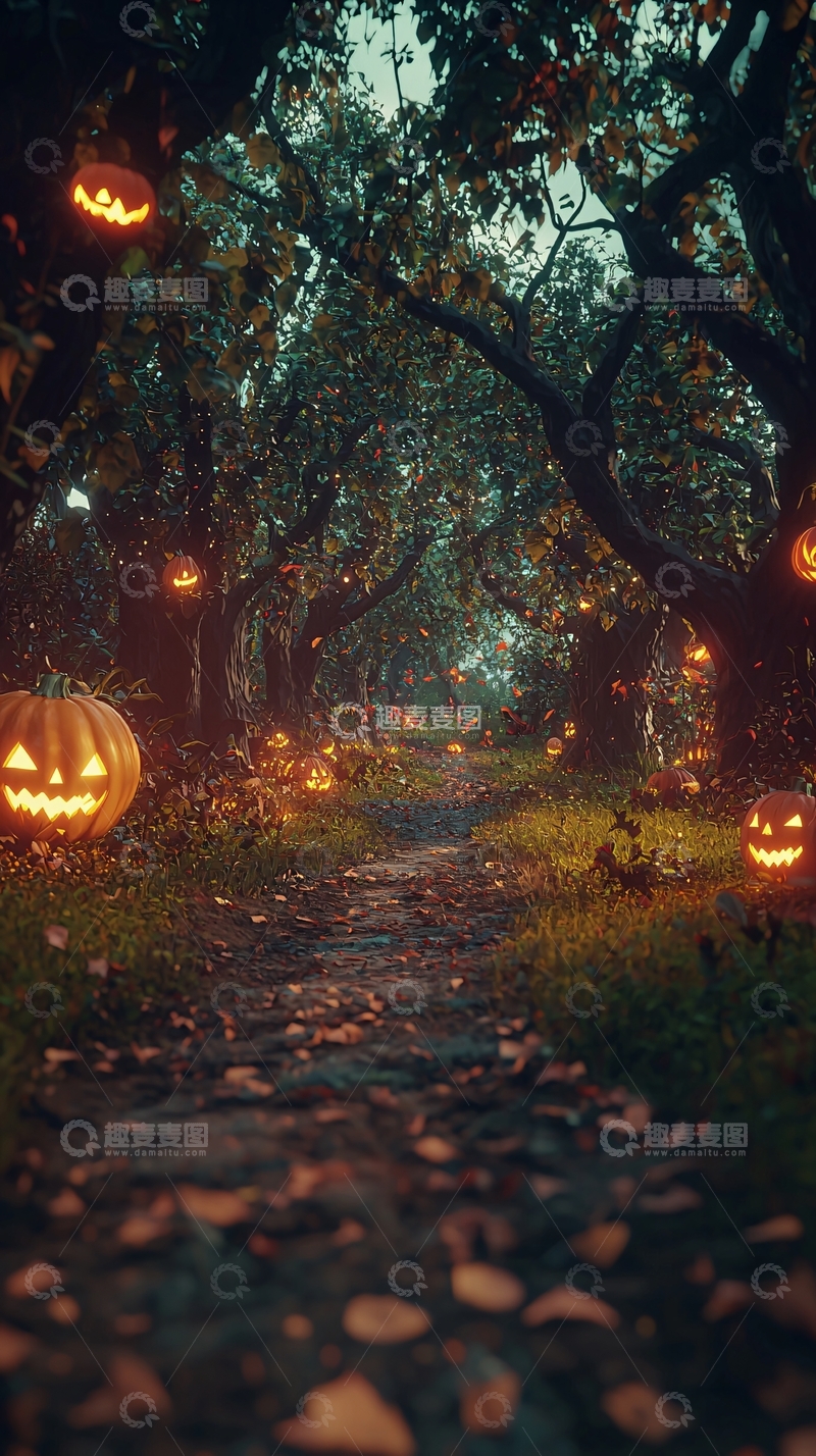 高清大图下载【趣麦麦图】万圣节南瓜灯森林小径