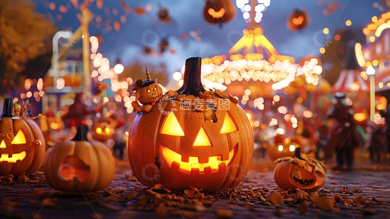 高清大图下载【趣麦麦图】万圣节南瓜灯夜市场景
