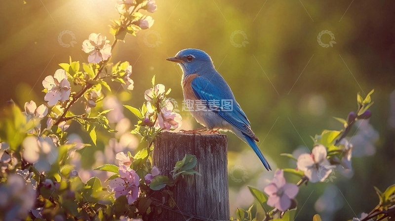 高清大图下载【趣麦麦图】春日花丛中的小鸟