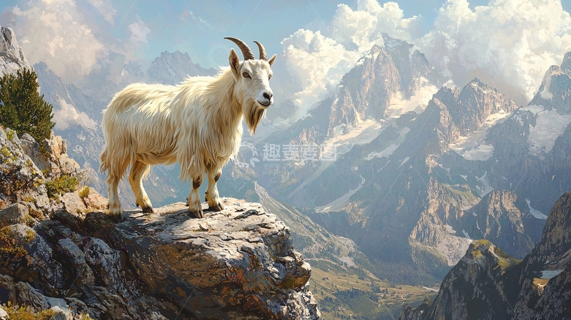 高清大图下载【趣麦麦图】山羊在山顶俯瞰群山