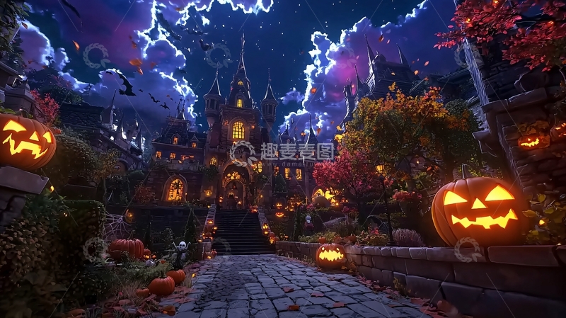 高清大图下载【趣麦麦图】万圣节城堡夜景
