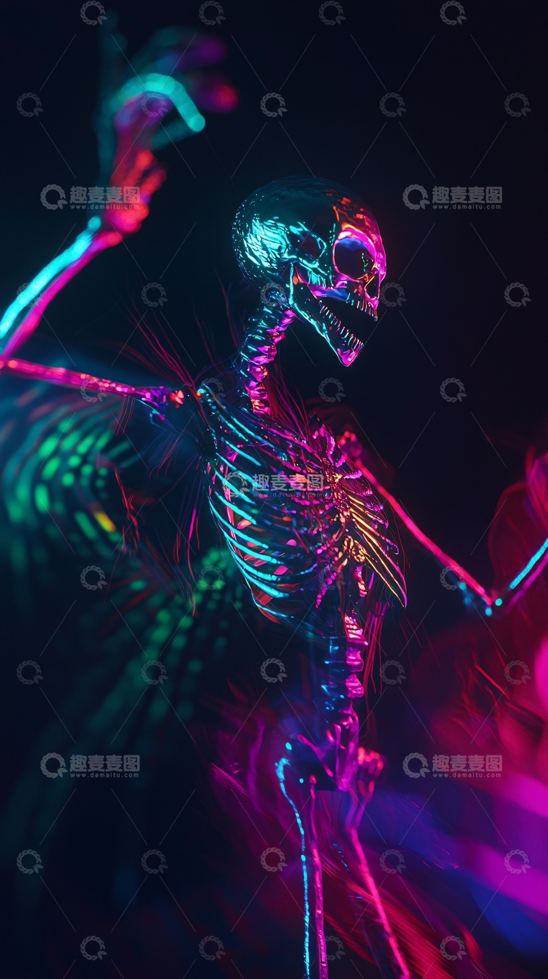 高清大图下载【趣麦麦图】霓虹骷髅舞者