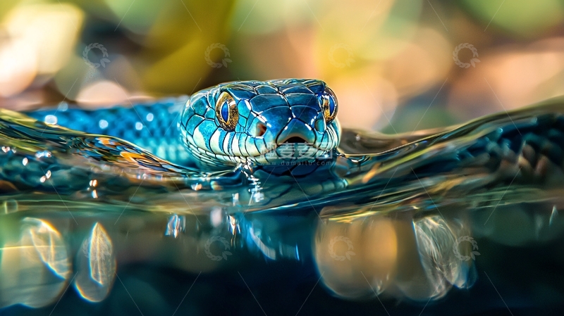 高清大图下载【趣麦麦图】水中的蓝色蛇头