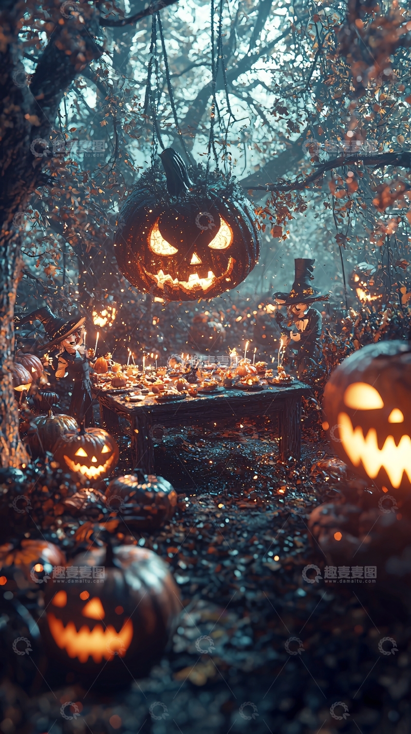 高清大图下载【趣麦麦图】万圣节森林南瓜灯场景
