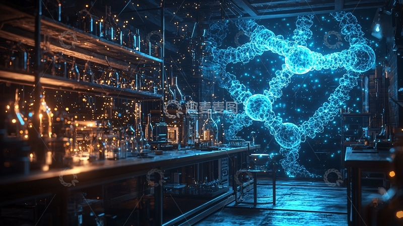 高清大图下载【趣麦麦图】未来基因编辑实验室全息DNA