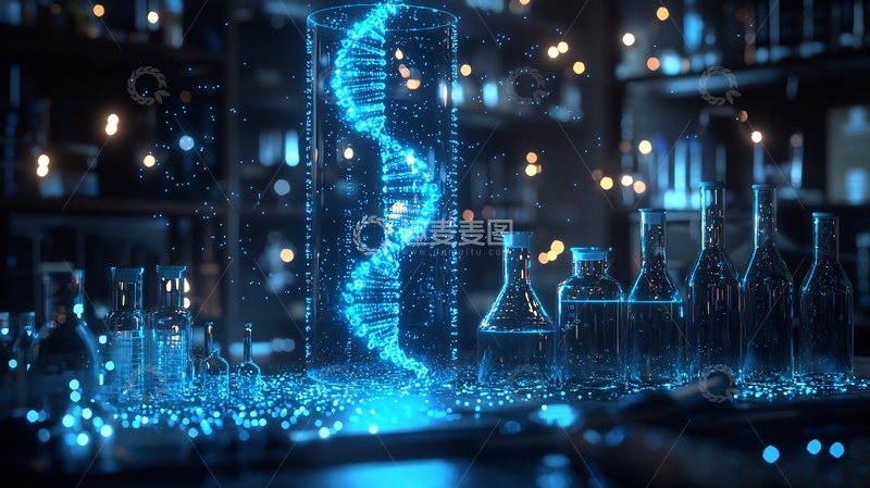 高清大图下载【趣麦麦图】未来基因编辑实验室全息DNA