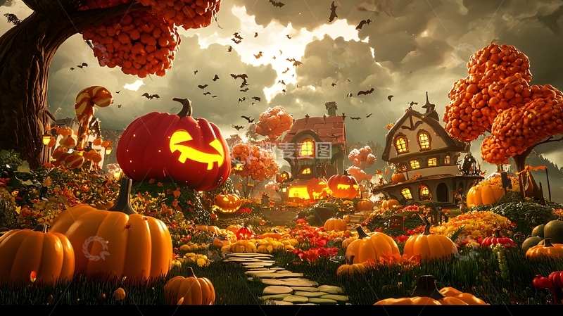 高清大图下载【趣麦麦图】万圣节南瓜村庄