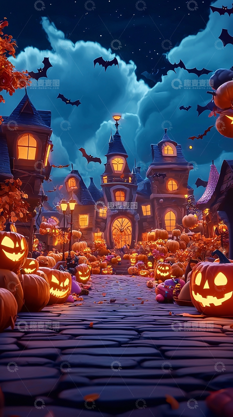 高清大图下载【趣麦麦图】万圣节南瓜城堡夜景