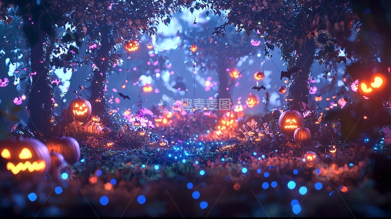 高清大图下载【趣麦麦图】万圣节森林南瓜灯场景