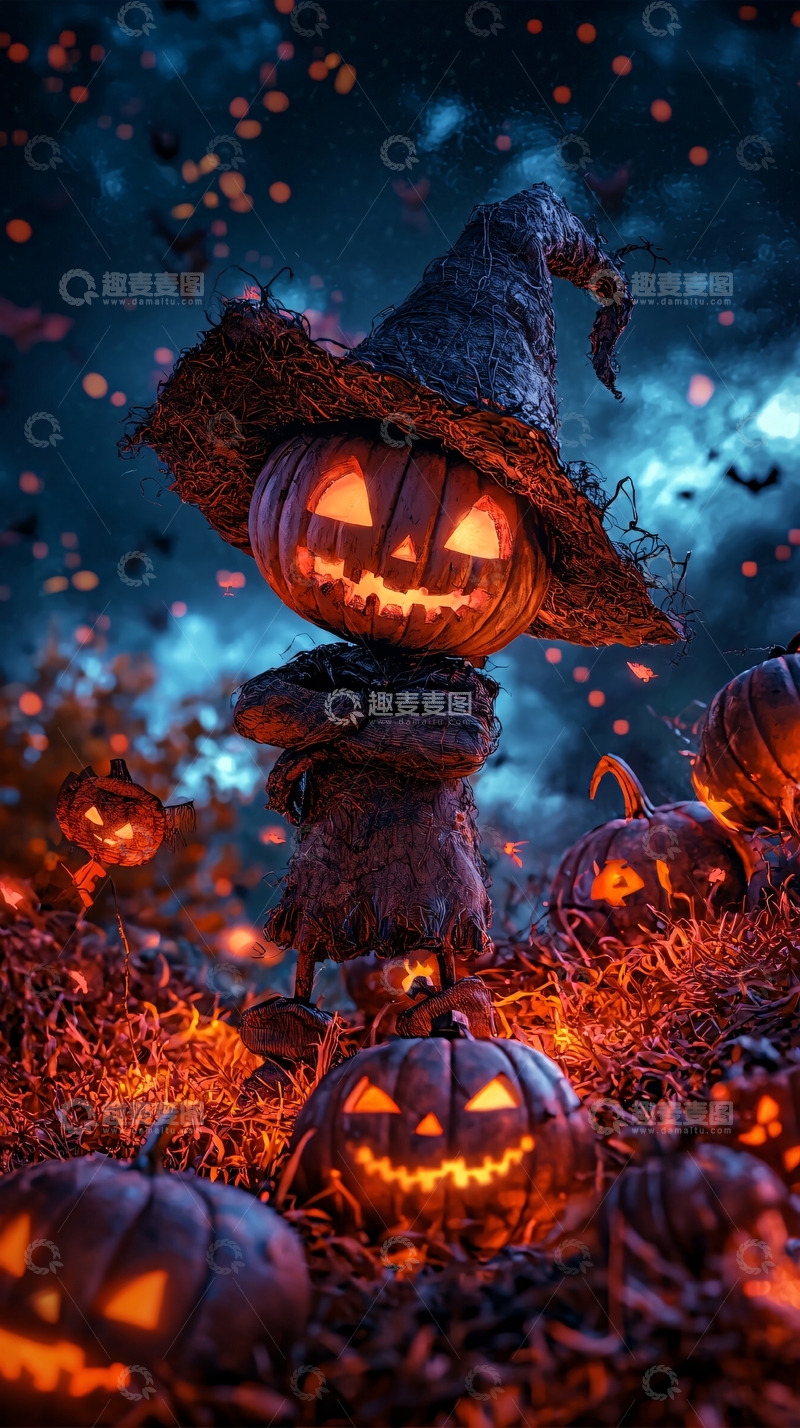 高清大图下载【趣麦麦图】万圣节南瓜灯与巫师帽