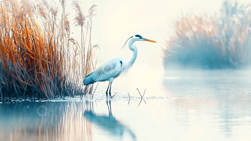 高清大图下载【趣麦麦图】晨雾中的白鹭