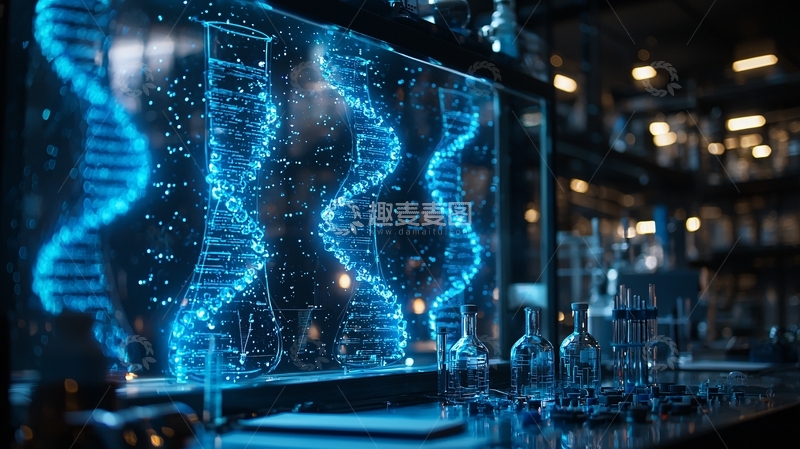 高清大图下载【趣麦麦图】蓝色DNA分子链