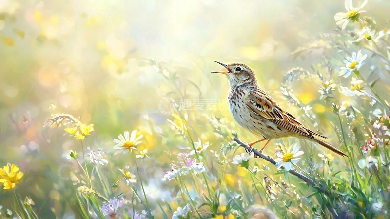 高清大图下载【趣麦麦图】春天田野上的鸟鸣声