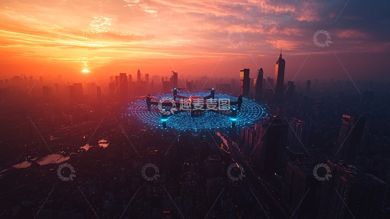 高清大图下载【趣麦麦图】无人驾驶飞行汽车动态空中导航