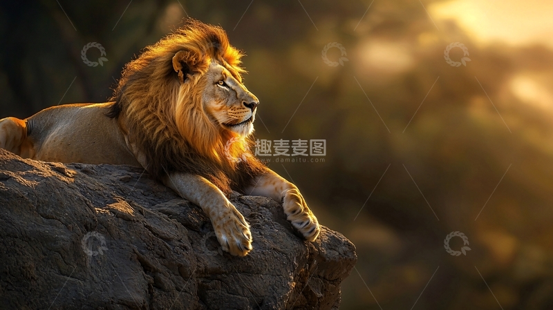 高清大图下载【趣麦麦图】夕阳下的雄狮