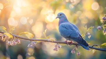 夕阳下的鸽子与树枝