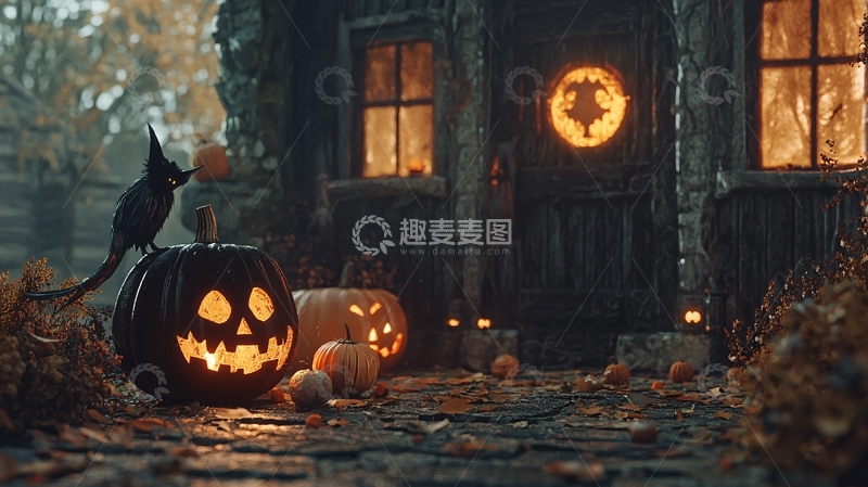 高清大图下载【趣麦麦图】万圣节南瓜与乌鸦的夜晚