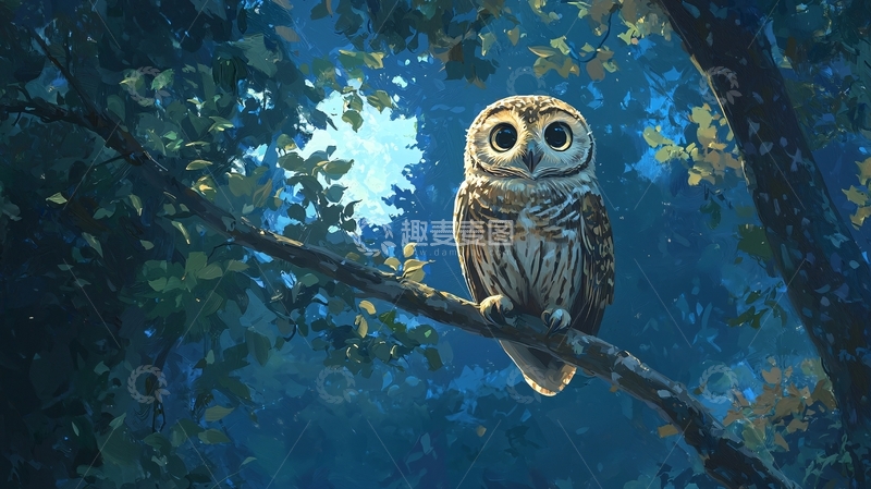 高清大图下载【趣麦麦图】森林中的猫头鹰