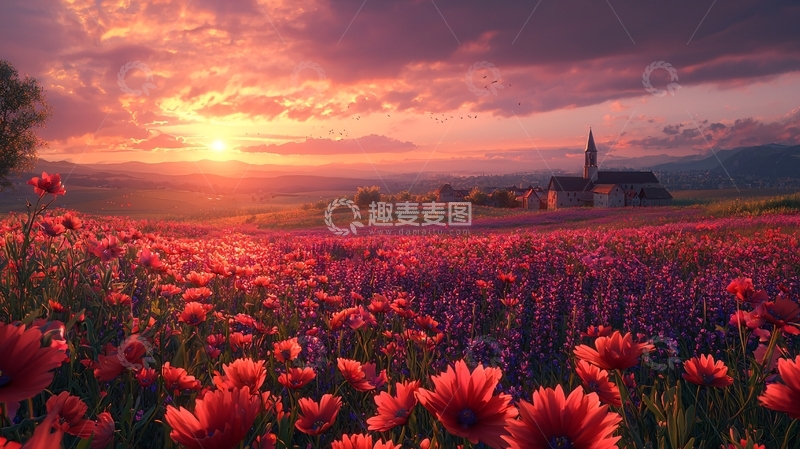 高清大图下载【趣麦麦图】梦幻般的花田景色