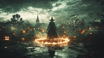 万圣节夜景巫师篝火