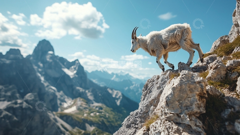 高清大图下载【趣麦麦图】山羊攀岩在岩石上