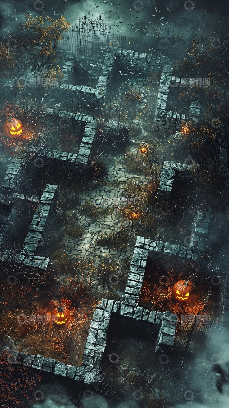 高清大图下载【趣麦麦图】万圣节鬼屋夜景