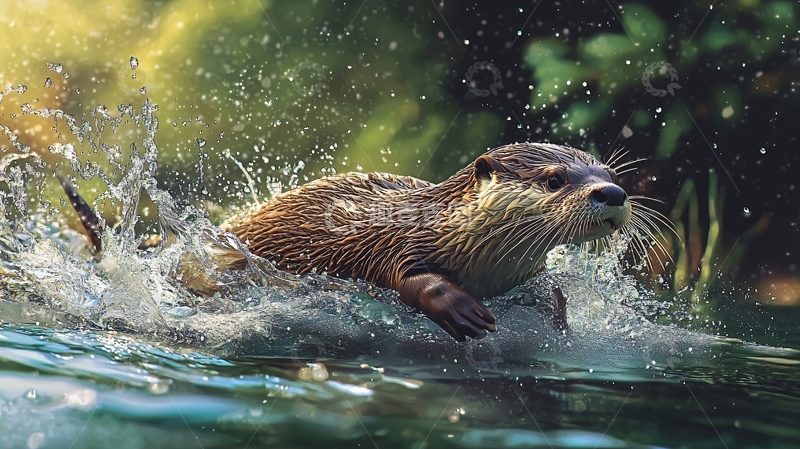高清大图下载【趣麦麦图】水中的水獭动态捕捉