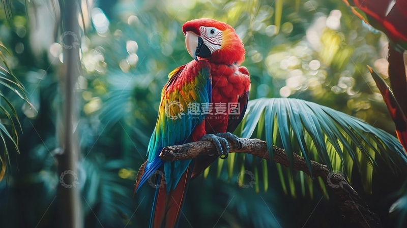 高清大图下载【趣麦麦图】热带雨林中的五彩鹦鹉