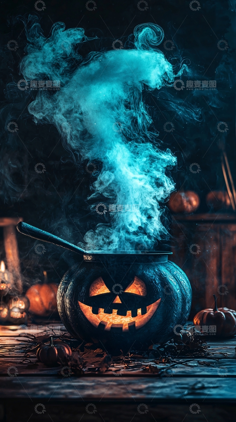 高清大图下载【趣麦麦图】万圣节南瓜锅神秘烟雾