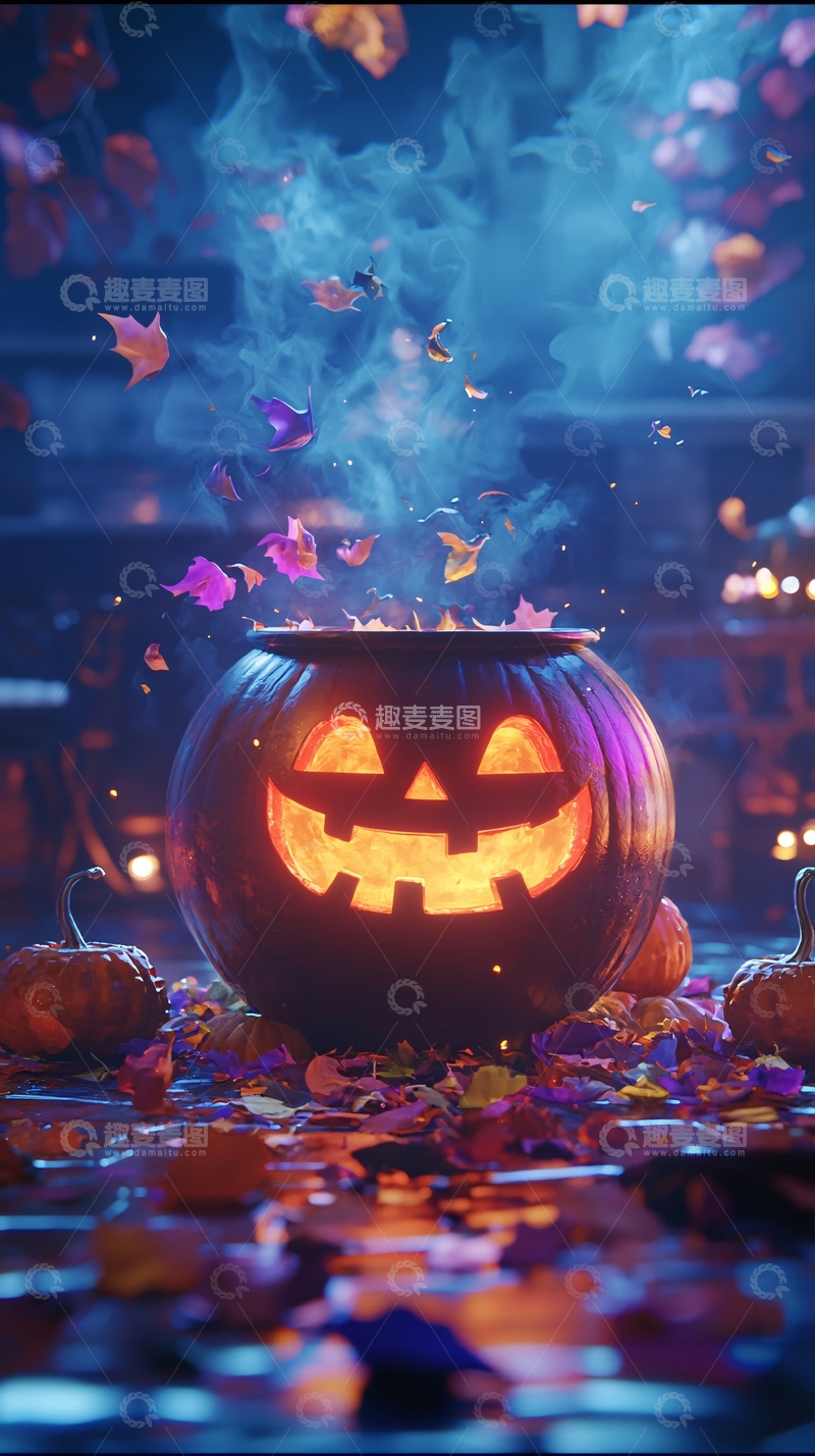 高清大图下载【趣麦麦图】万圣节南瓜灯与烟雾