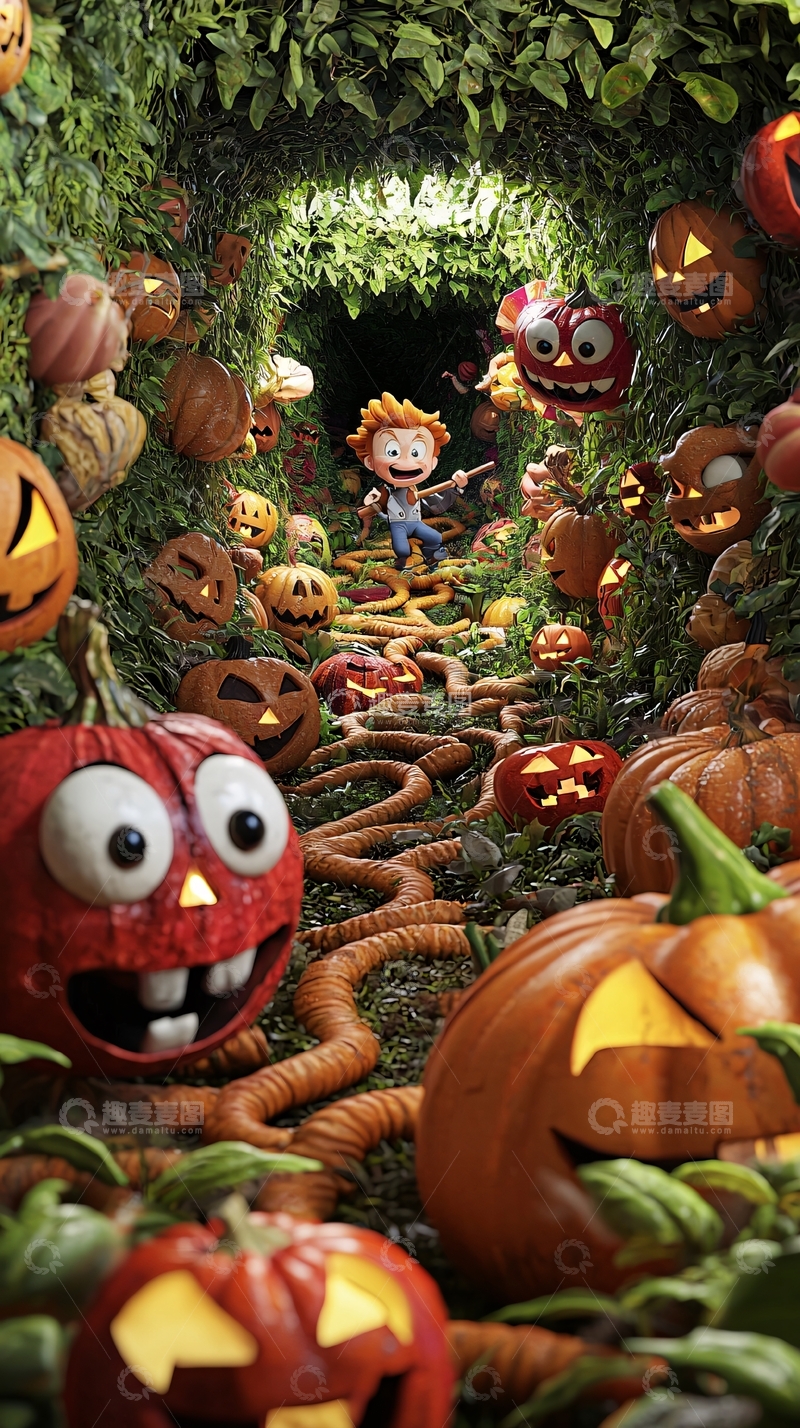 高清大图下载【趣麦麦图】万圣节南瓜隧道场景