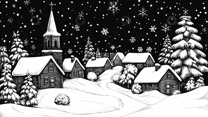 高清大图下载【趣麦麦图】冬日乡村雪景