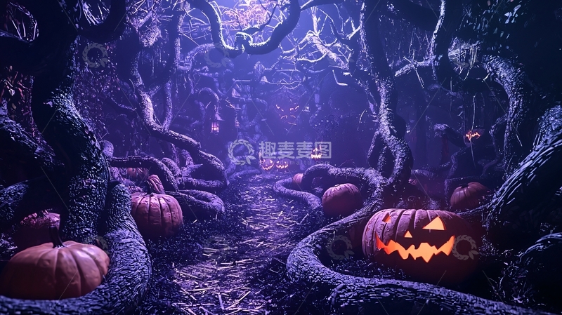 高清大图下载【趣麦麦图】万圣节森林南瓜灯