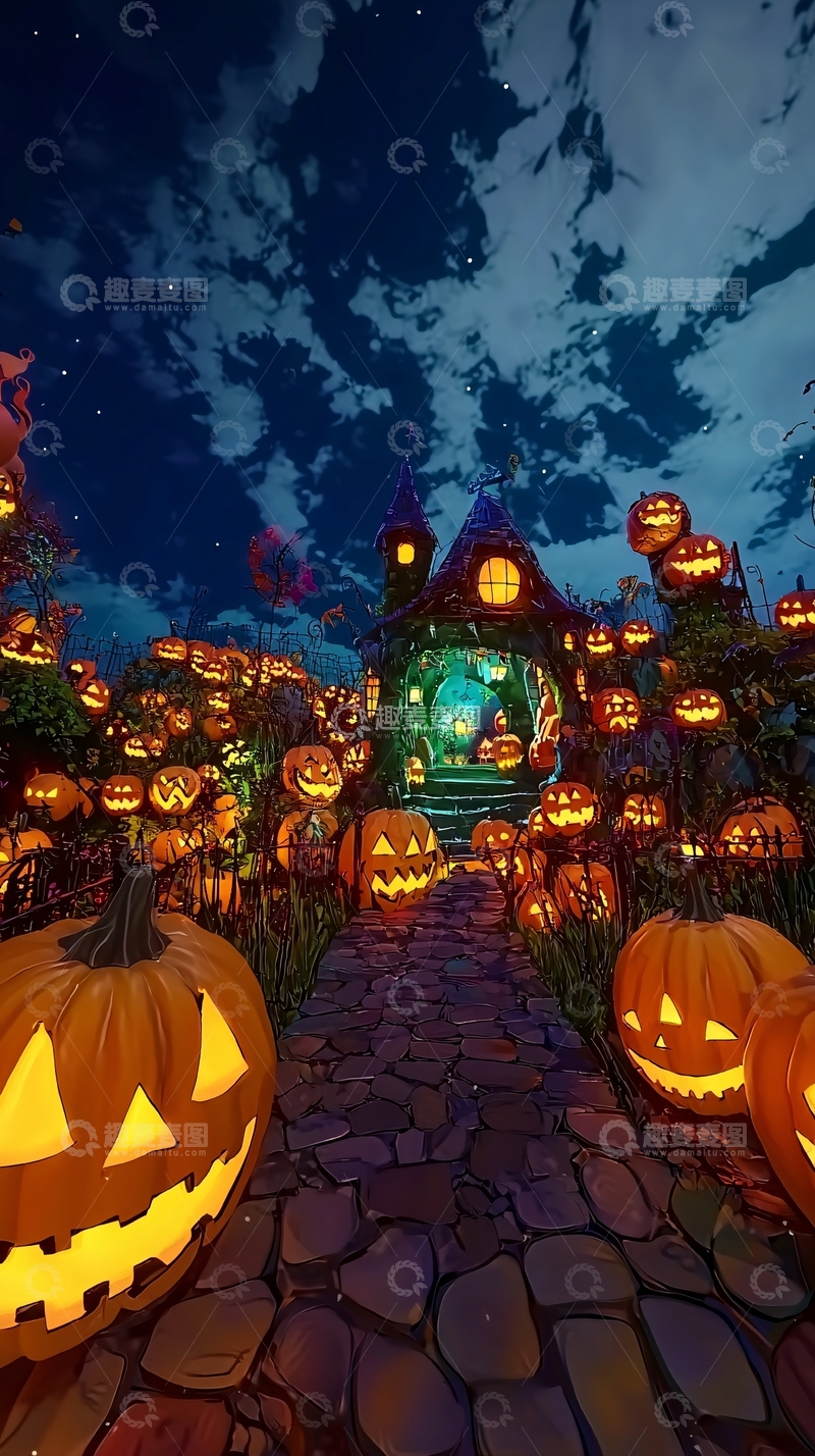 高清大图下载【趣麦麦图】万圣节南瓜灯城堡夜景