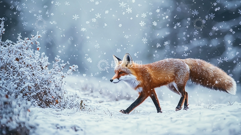 高清大图下载【趣麦麦图】雪地里的狐狸