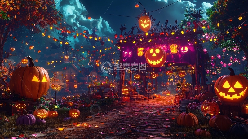 高清大图下载【趣麦麦图】万圣节南瓜灯装饰场景