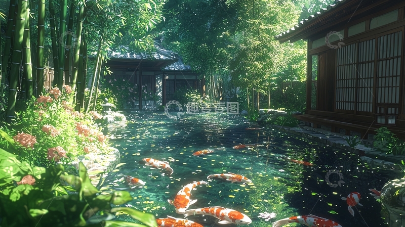 高清大图下载【趣麦麦图】静好鲤鱼池高清图片