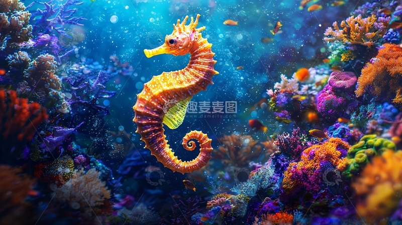 高清大图下载【趣麦麦图】海底世界海马珊瑚礁