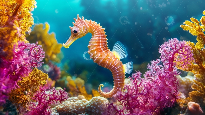 高清大图下载【趣麦麦图】海底海马与珊瑚礁