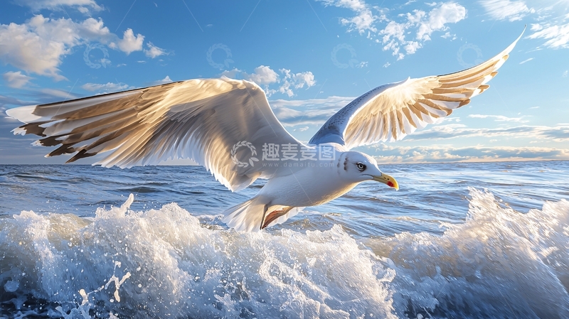 高清大图下载【趣麦麦图】海鸥翱翔于波涛之上