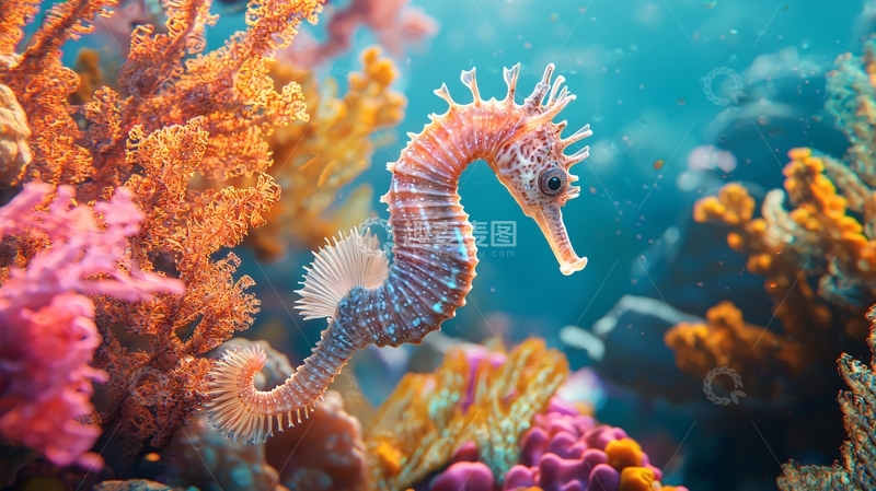 高清大图下载【趣麦麦图】海底海马与珊瑚礁