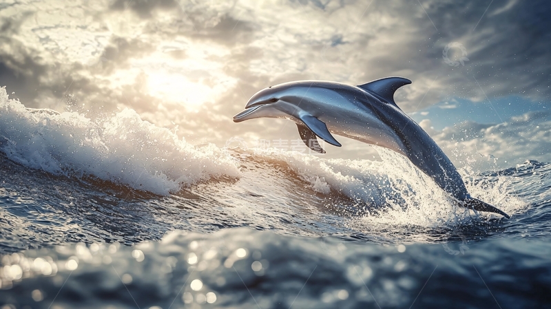 高清大图下载【趣麦麦图】海豚跃出水面的动态场景