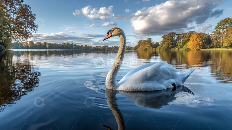 高清大图下载【趣麦麦图】湖畔天鹅宁静时光