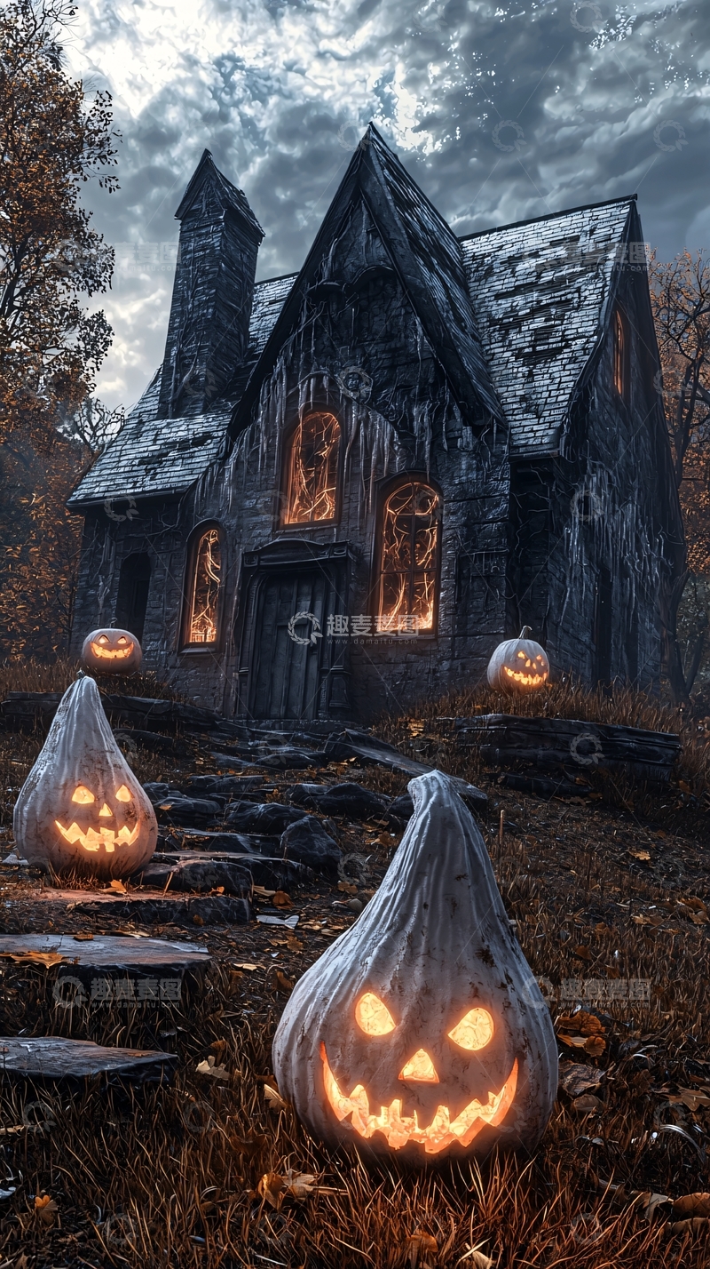 高清大图下载【趣麦麦图】万圣节南瓜与古老宅邸