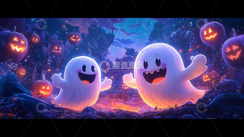 高清大图下载【趣麦麦图】万圣节鬼魂与南瓜灯