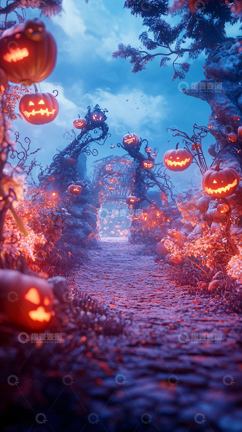 高清大图下载【趣麦麦图】万圣节南瓜灯森林小径