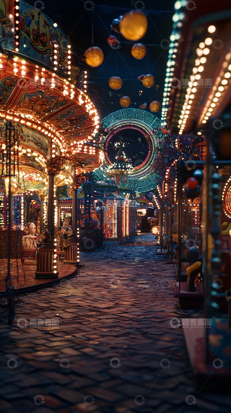 高清大图下载【趣麦麦图】夜晚游乐园灯光璀璨
