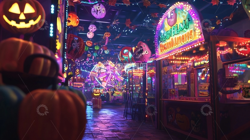 高清大图下载【趣麦麦图】万圣节主题游乐园夜景