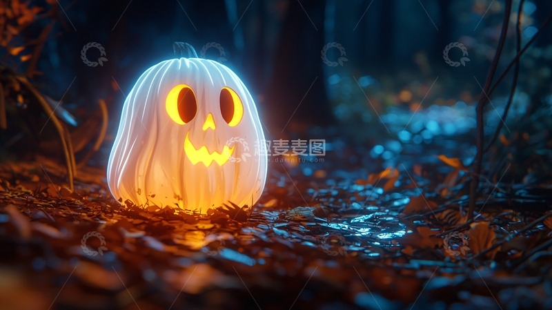 高清大图下载【趣麦麦图】万圣节夜晚发光南瓜灯