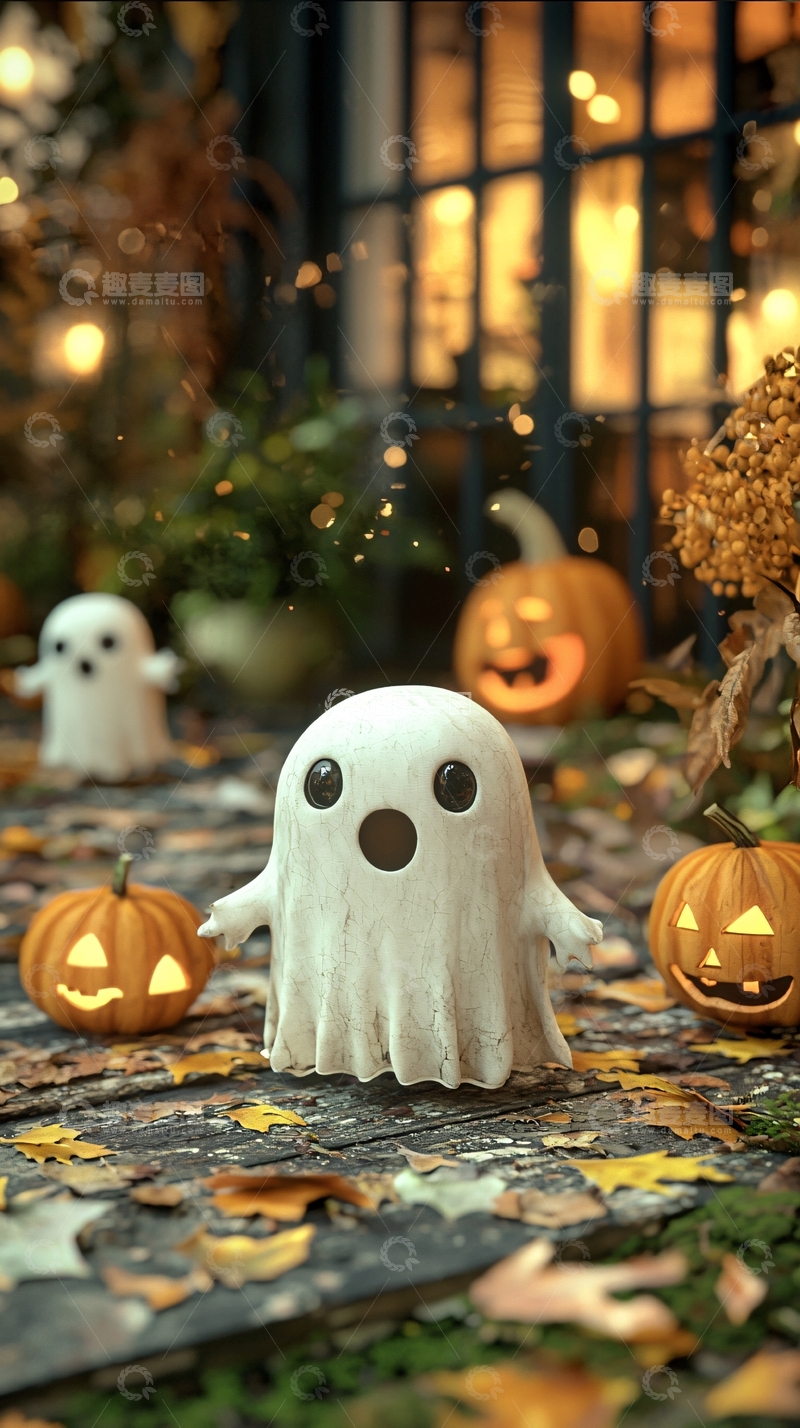 高清大图下载【趣麦麦图】万圣节鬼魂南瓜装饰场景